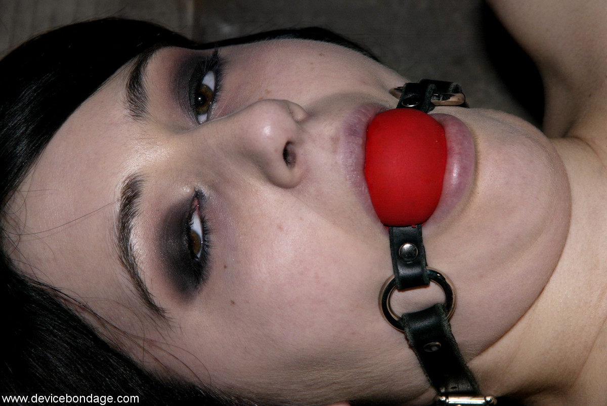Dark haired Goth girl endures a bondage session while ball gagged porn photo #429047152