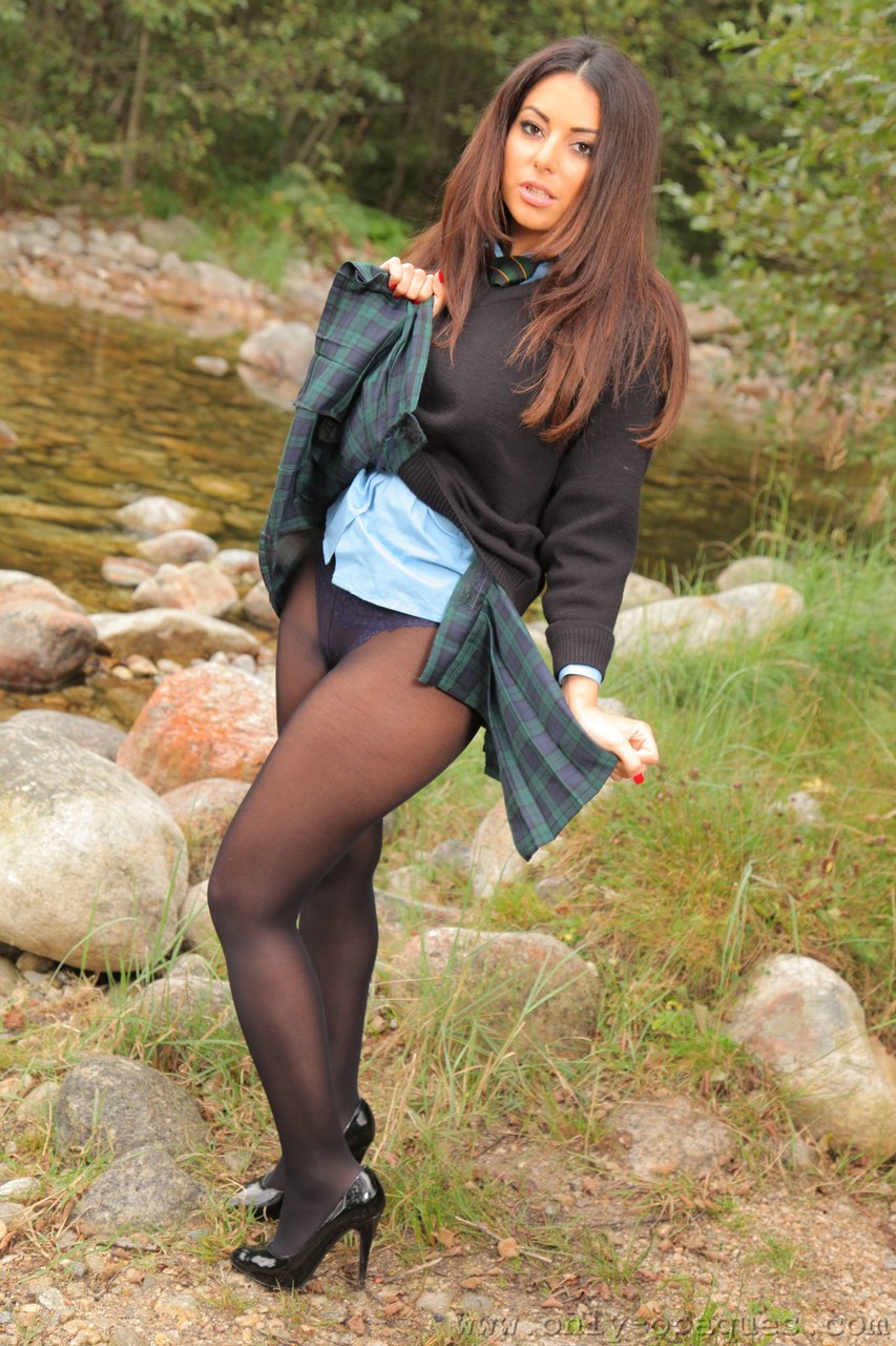 Hot Babe In Pantyhose Charley S Flaunts Her Sexy Big Tits By The River