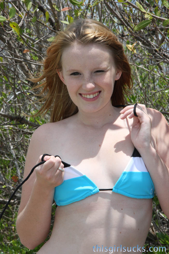 18 year old redhead babe Katey Grind stripping on the nudist beach porn photo #424479005