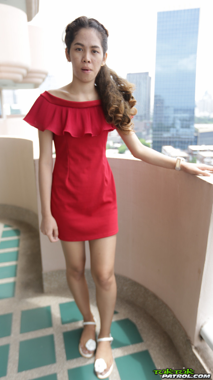 Cute first timer from Thailand poses in her red dress prior to modeling gig foto porno #422455945