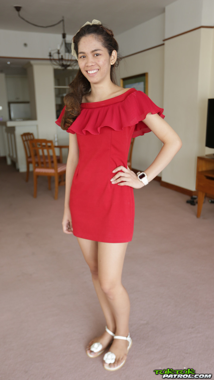 Cute first timer from Thailand poses in her red dress prior to modeling gig foto porno #422455944