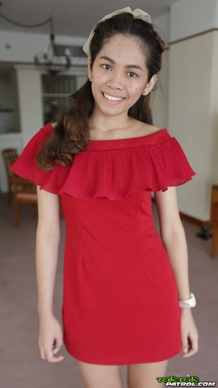 Cute first timer from Thailand poses in her red dress prior to modeling gig porn photo #422455947