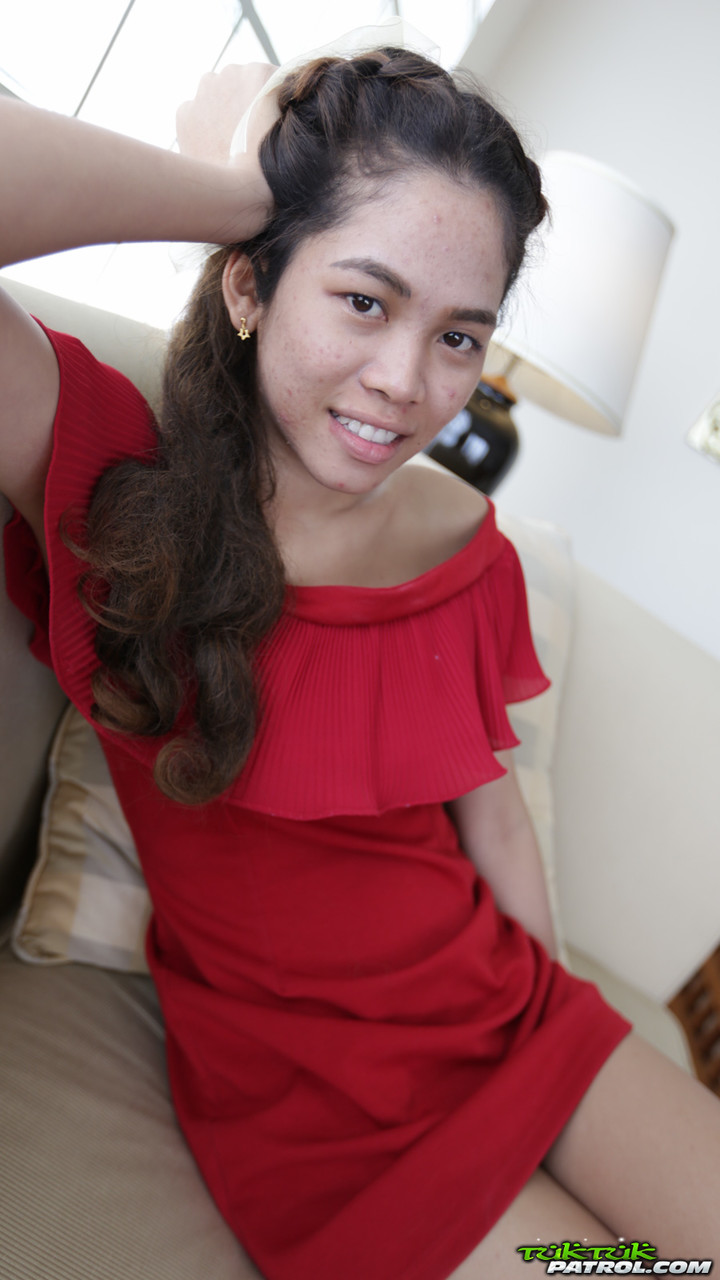 Cute first timer from Thailand poses in her red dress prior to modeling gig foto porno #422455950