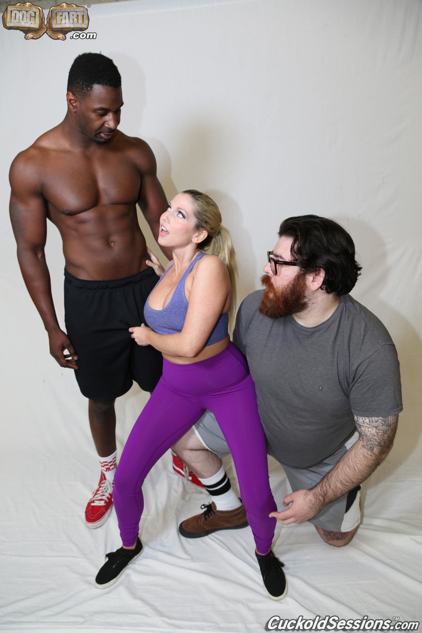 Hot blonde Christie Stevens fucks a BBC at the gym in her cuckold's presence porn photo #424242927