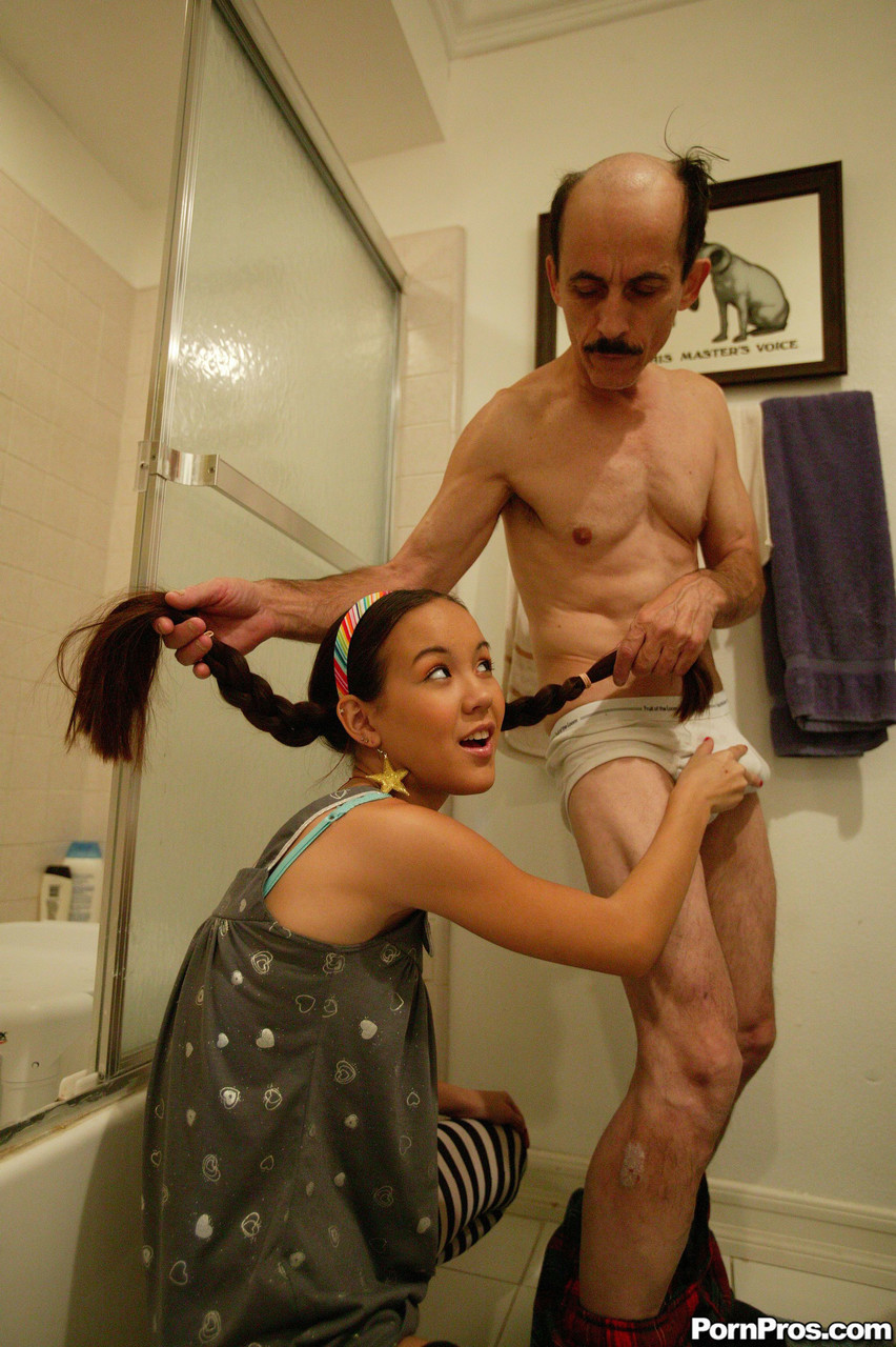 Petite Asian Amai Liu humping an older man with a long weiner in the bathroom porno fotky #426578346