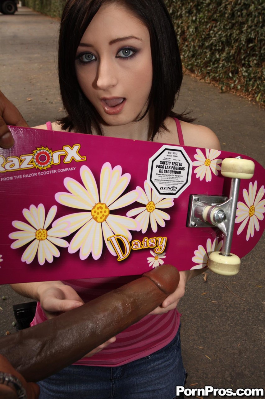 Slutty skater girl Violet Monroe goes wild while riding enormous black shaft porn photo #427520113