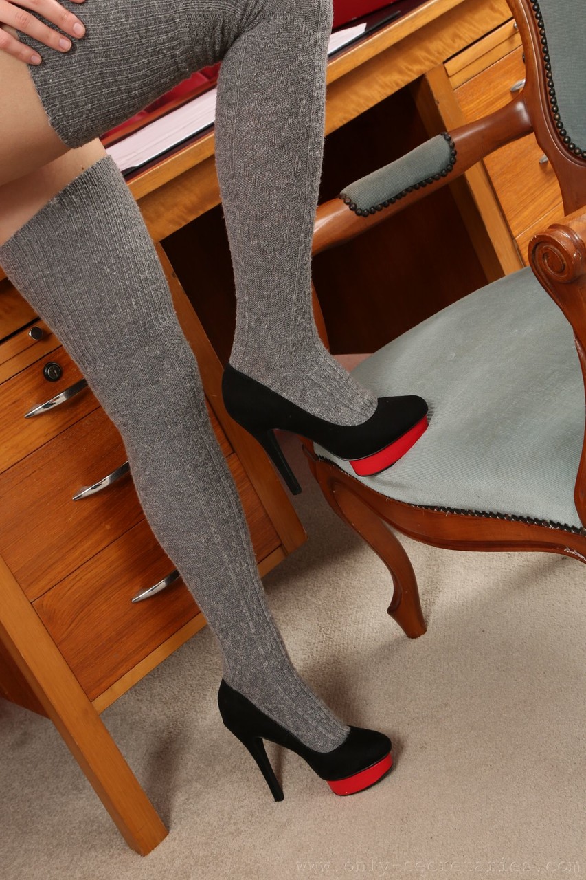 Innocent babe Celeste posing at the office in sexy grey over-the-knee socks 色情照片 #427199447 | Only Secretaries Pics, Celeste, Secretary, 手机色情