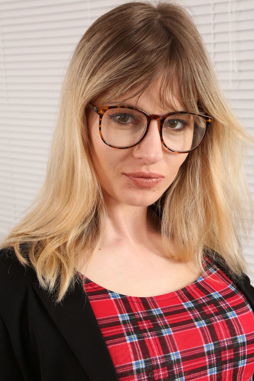 Skinny geek Pippa Doll removes her plaid uniform and teases topless in nylons porn photo #423856147 | Only Secretaries Pics, Pippa Doll, Glasses, mobile porn