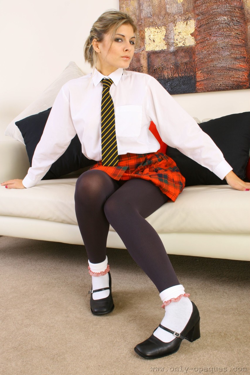 Schoolgirl Daisy Rose strips off uniform and tights before posing in panties foto porno #428818144
