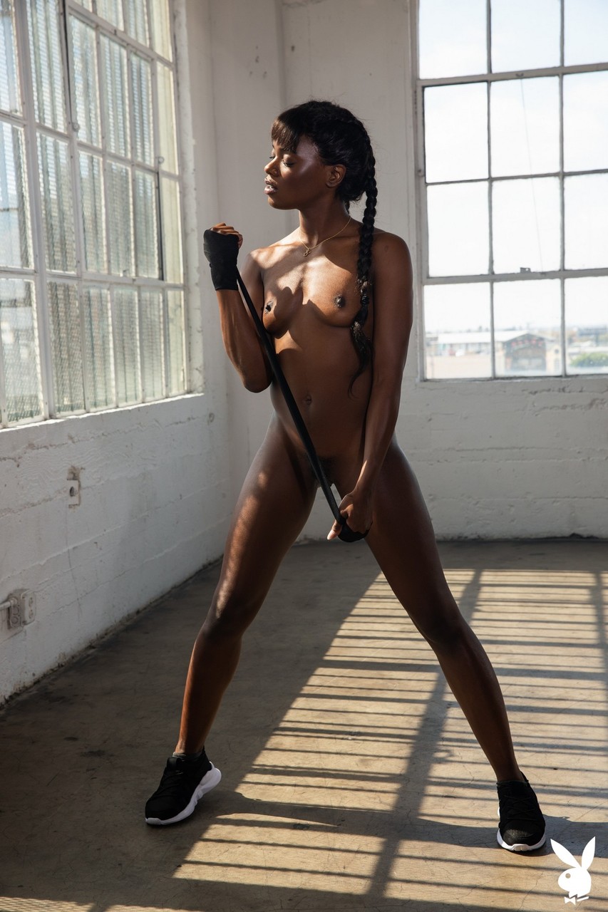 American ebony honey Ana Foxxx takes off her clothes during a workout foto porno #427032486