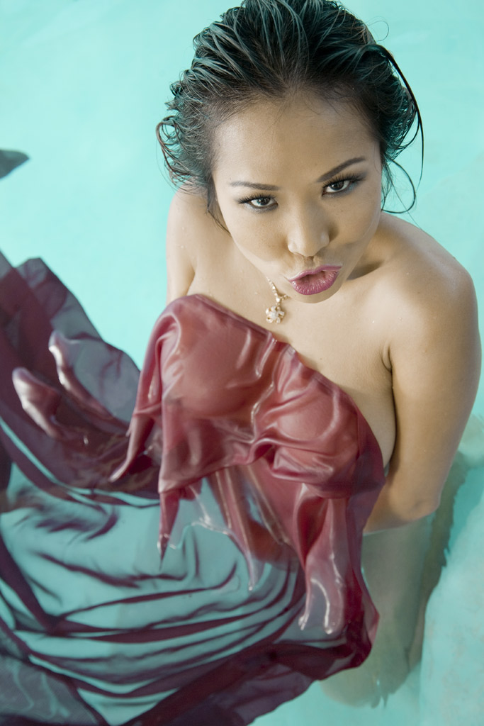 Asian model Kim Tao shows off her flawless big boobs and shaved pussy in pool porno fotky #426887711