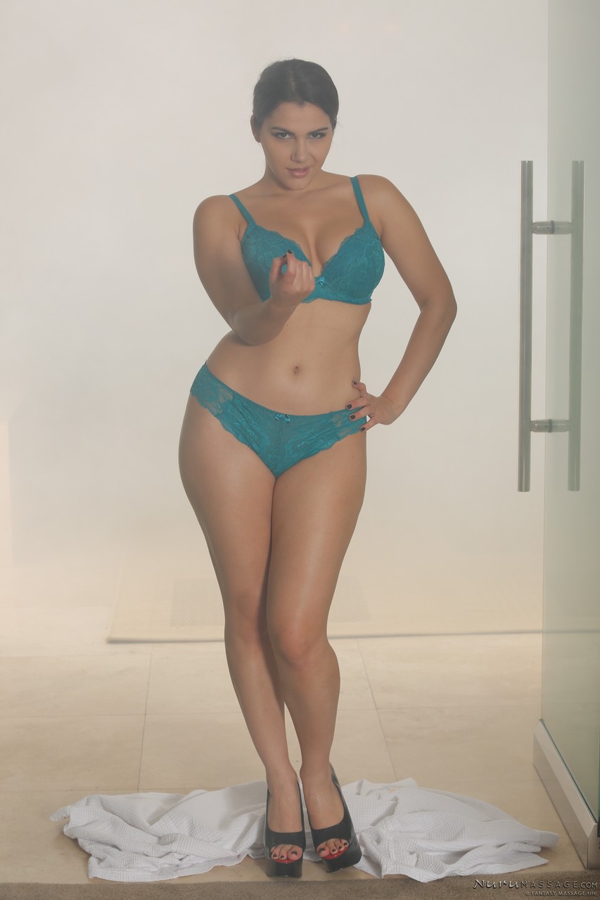 Steamy masseuse Valentina Nappi disrobes to show natural tits & curvy big ass photo porno #428663722