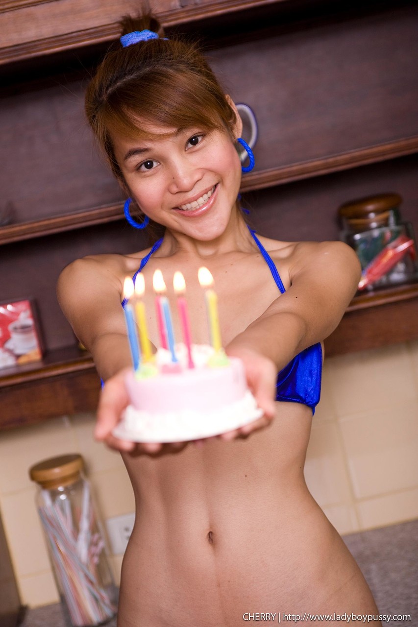 Young Bikini Clad Ladyboy Cherry Covers Her Sweet Ass Tits In Cake To Toy