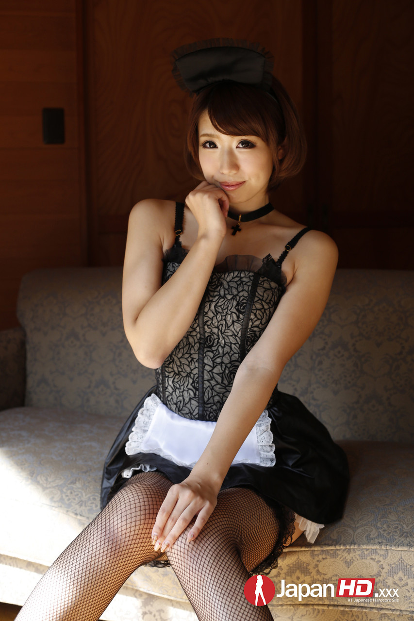 Glamour Japanese brunette Seira Matsuoka posing in front of cam as maid porn photo #424730608