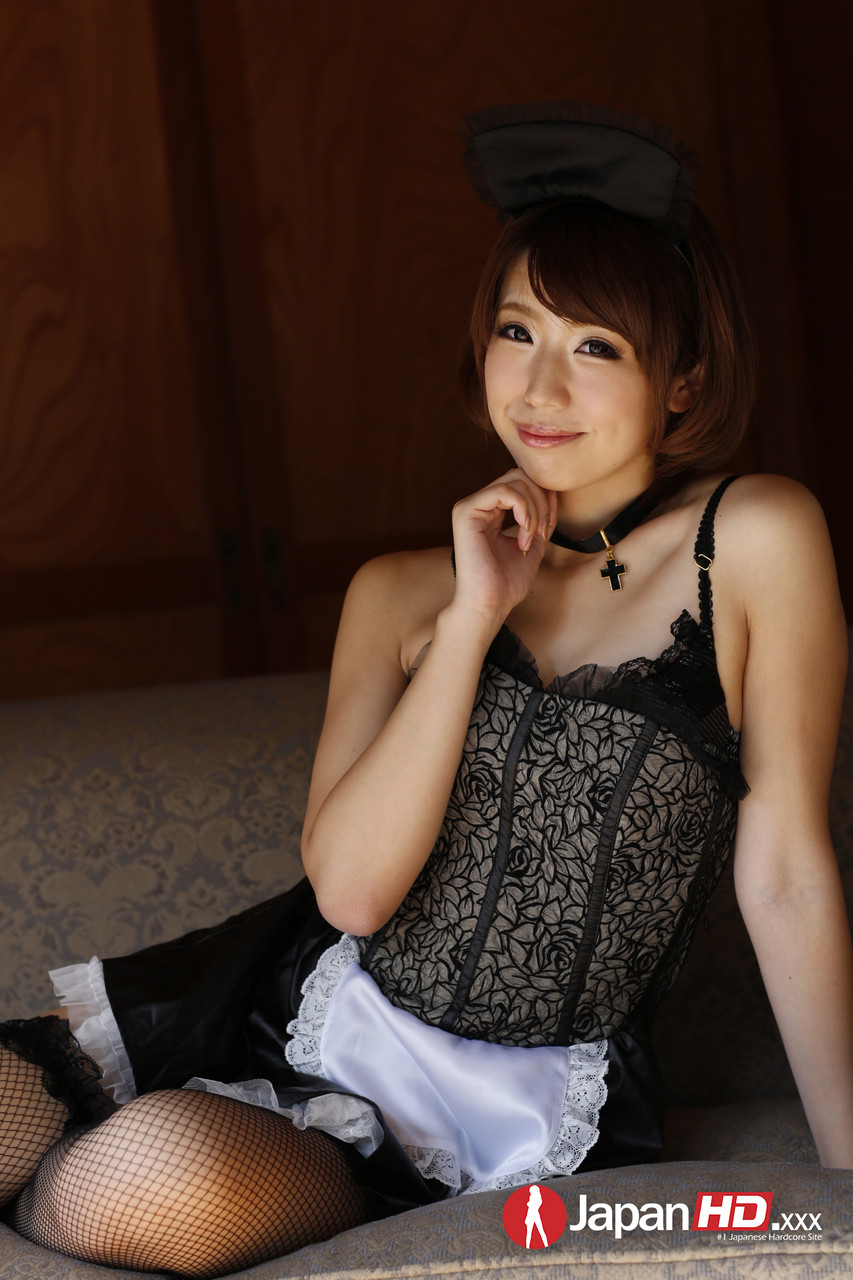 Glamour Japanese brunette Seira Matsuoka posing in front of cam as maid porno fotoğrafı #424854697