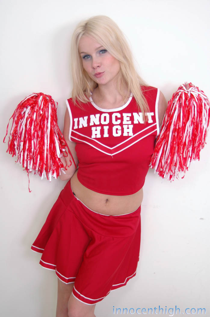 Blonde cheerleader Kylee Crista teasing with tits & shaved pussy in uniform порно фото #422749306