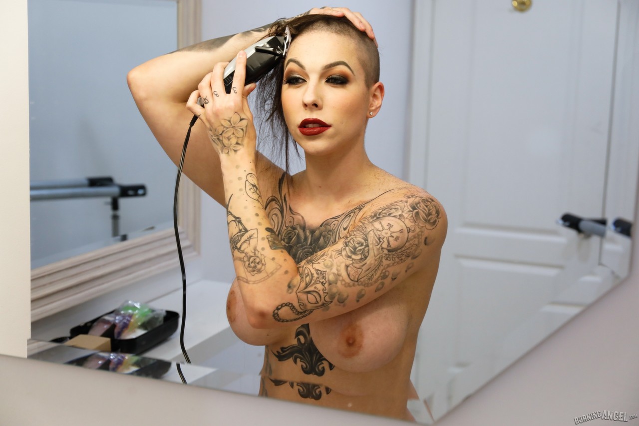 Tattooed chick Harlow Harrison shaves her head before sex with 2 guys порно фото #424201766 | Burning Angel Pics, Harlow Harrison, Goth, мобильное порно