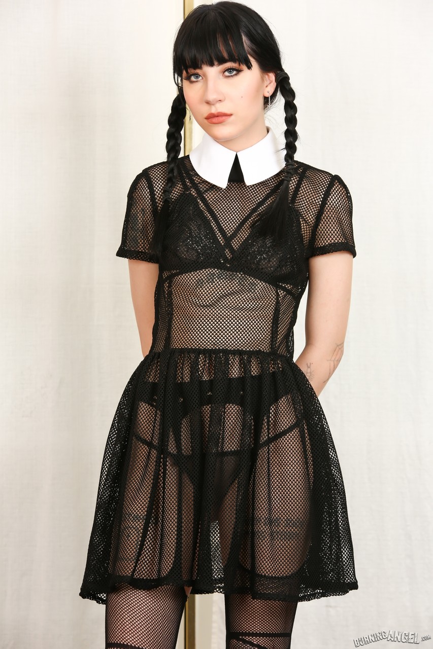 Tall thin Charlotte Sartre as Wednesday Addams strips sheer dress to spread Porno-Foto #424337752