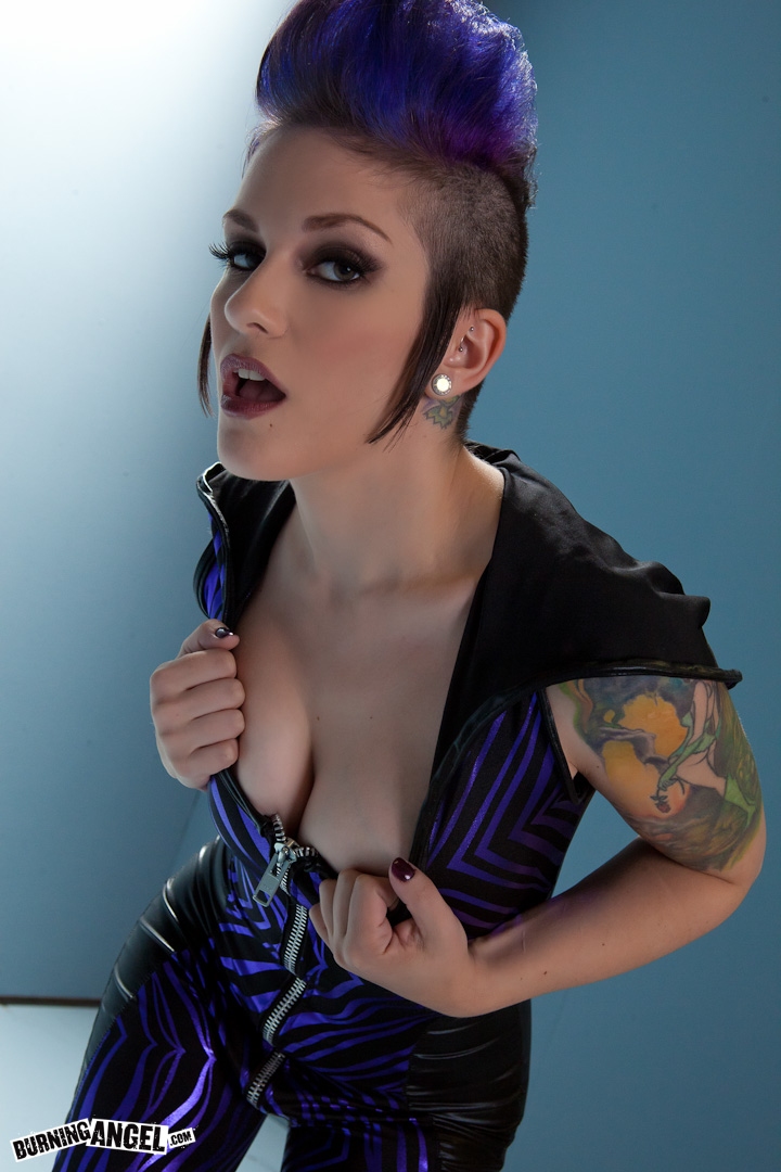 All natural punk girl with mohawk hairstyle gets rid of her sexy catsuit photo porno #428492345