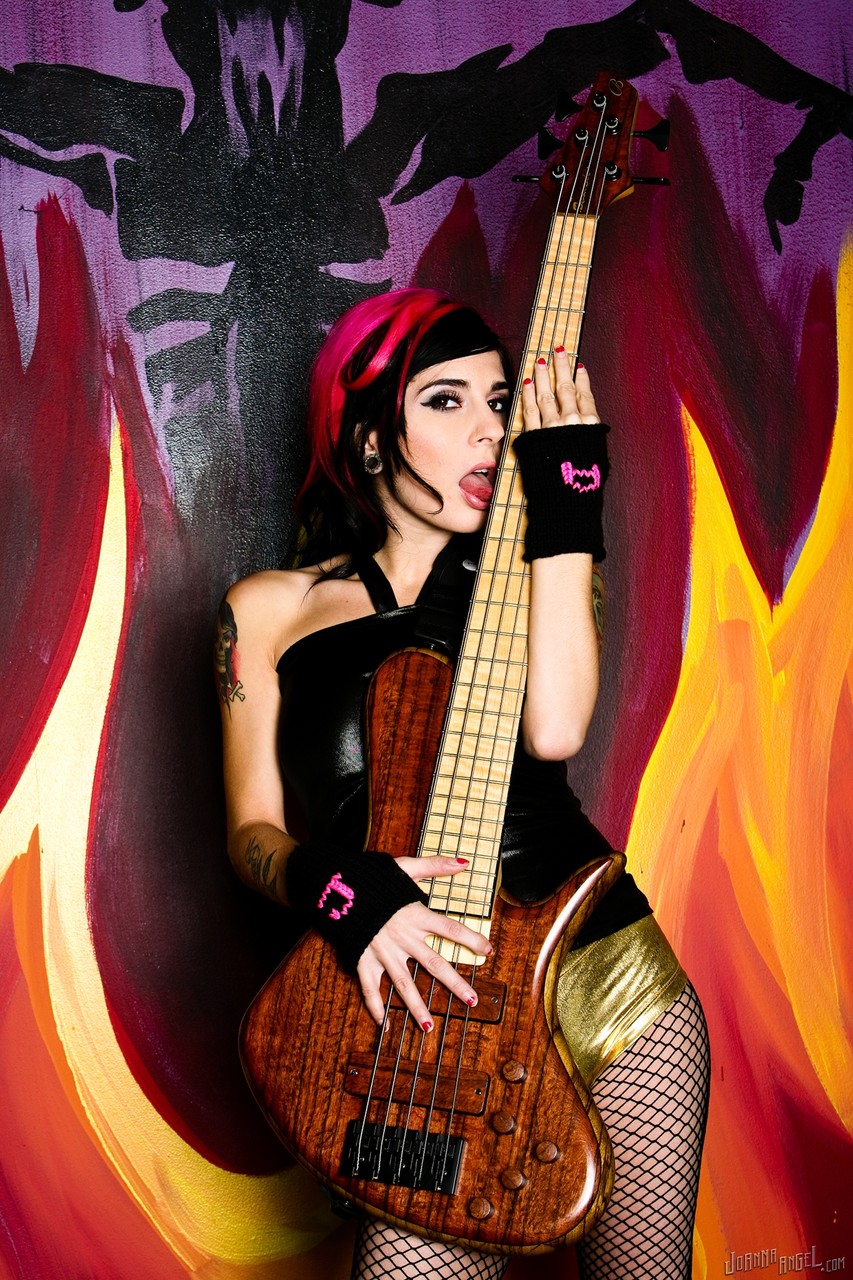 Gorgeous goth Joanna Angel poses with bass guitars topless in ripped fishnets porno foto #426717529 | Burning Angel Pics, Fetish, mobiele porno