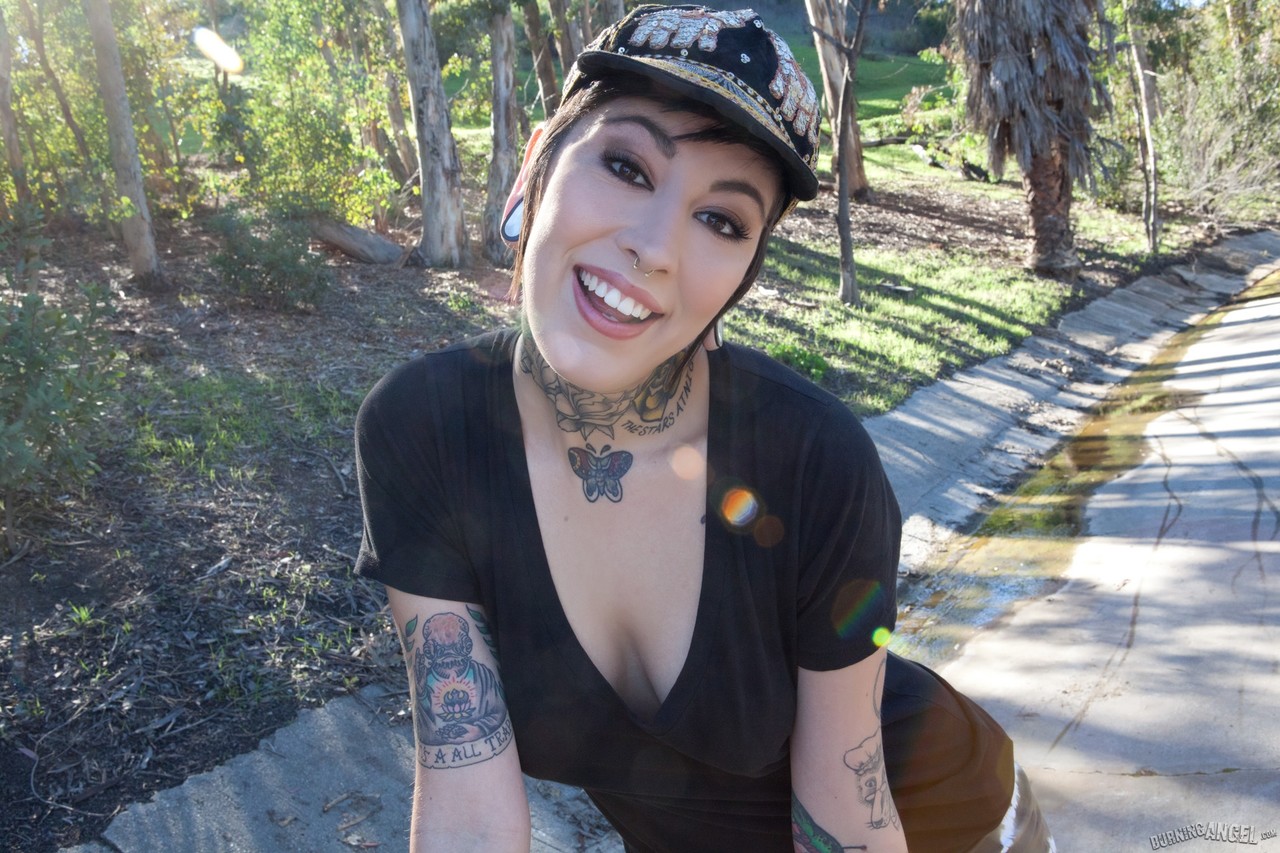 Gorgeous buxom biker Aayla opens mouth wide for hot naked facial POV style porn photo #427927114