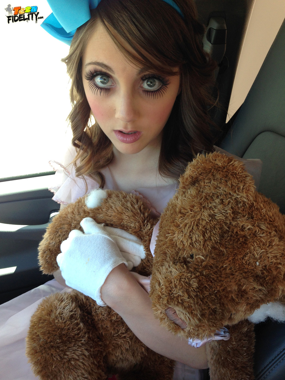 Sweet & sassy Nickey Huntsman flashes her natural tits & hugs her teddy bear porn photo #426832296