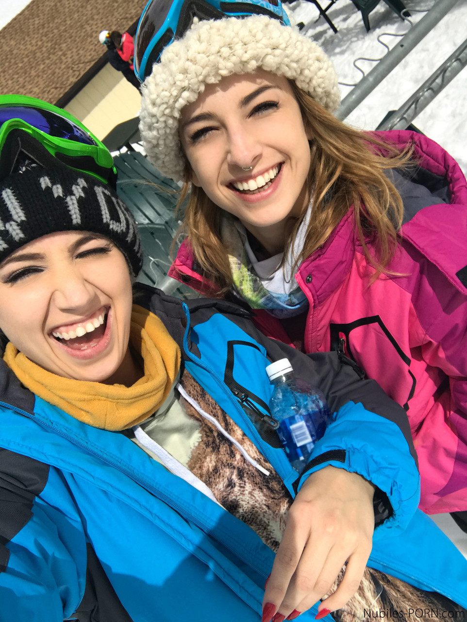 Sexy snowboarders Sierra Nicole & Kristen Scott have pre-FFM fun on the slopes photo porno #427844868