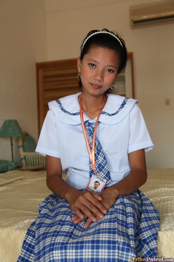 Petite Filipina schoolgirl Sally in uniform flashes panty upskirt & teen pussy zdjęcie porno #428166461