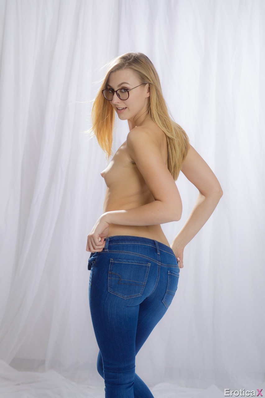 Nerdy blonde chick Alexa Grace does a striptease before fucking photo porno #426926151