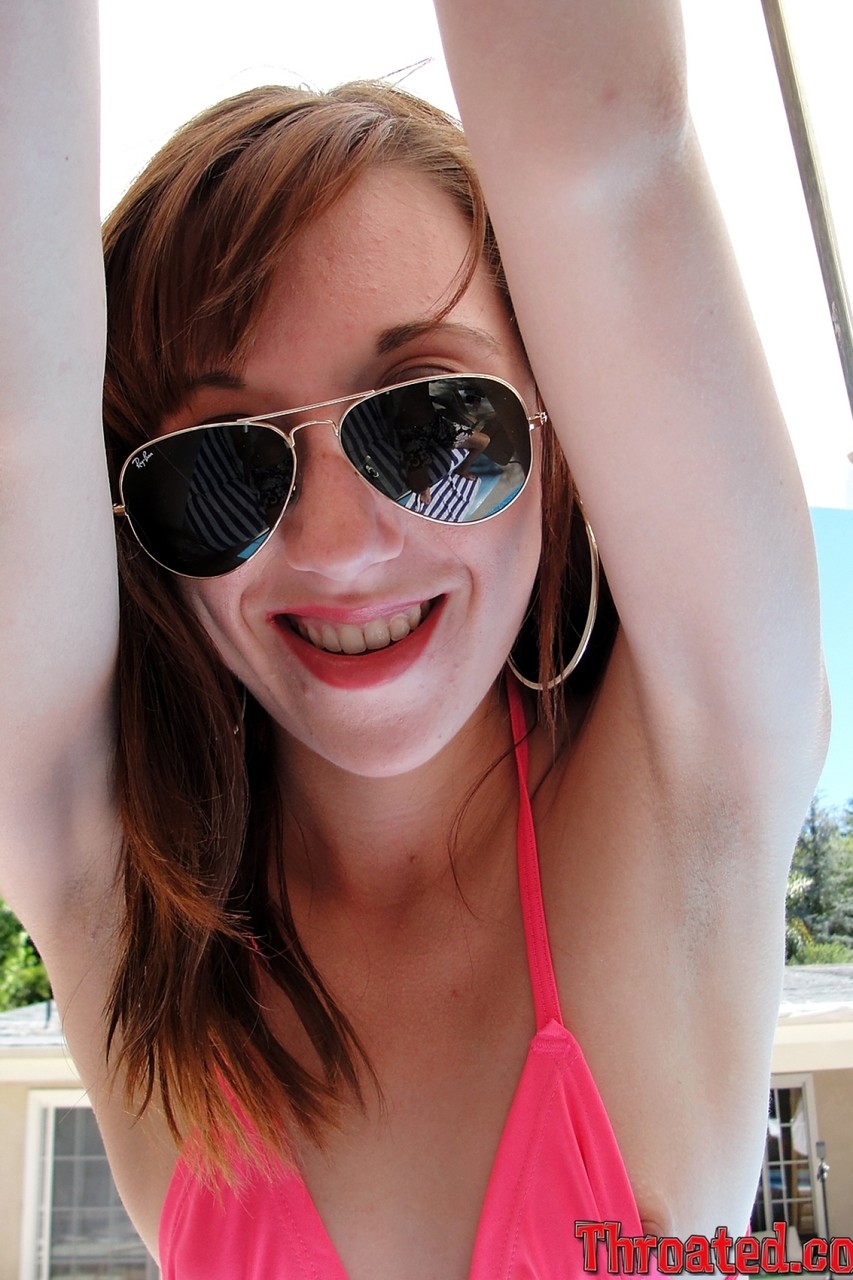 Cute girl in a bikini Emma Haize shows her bum and blows a cock outdoors photo porno #423172404