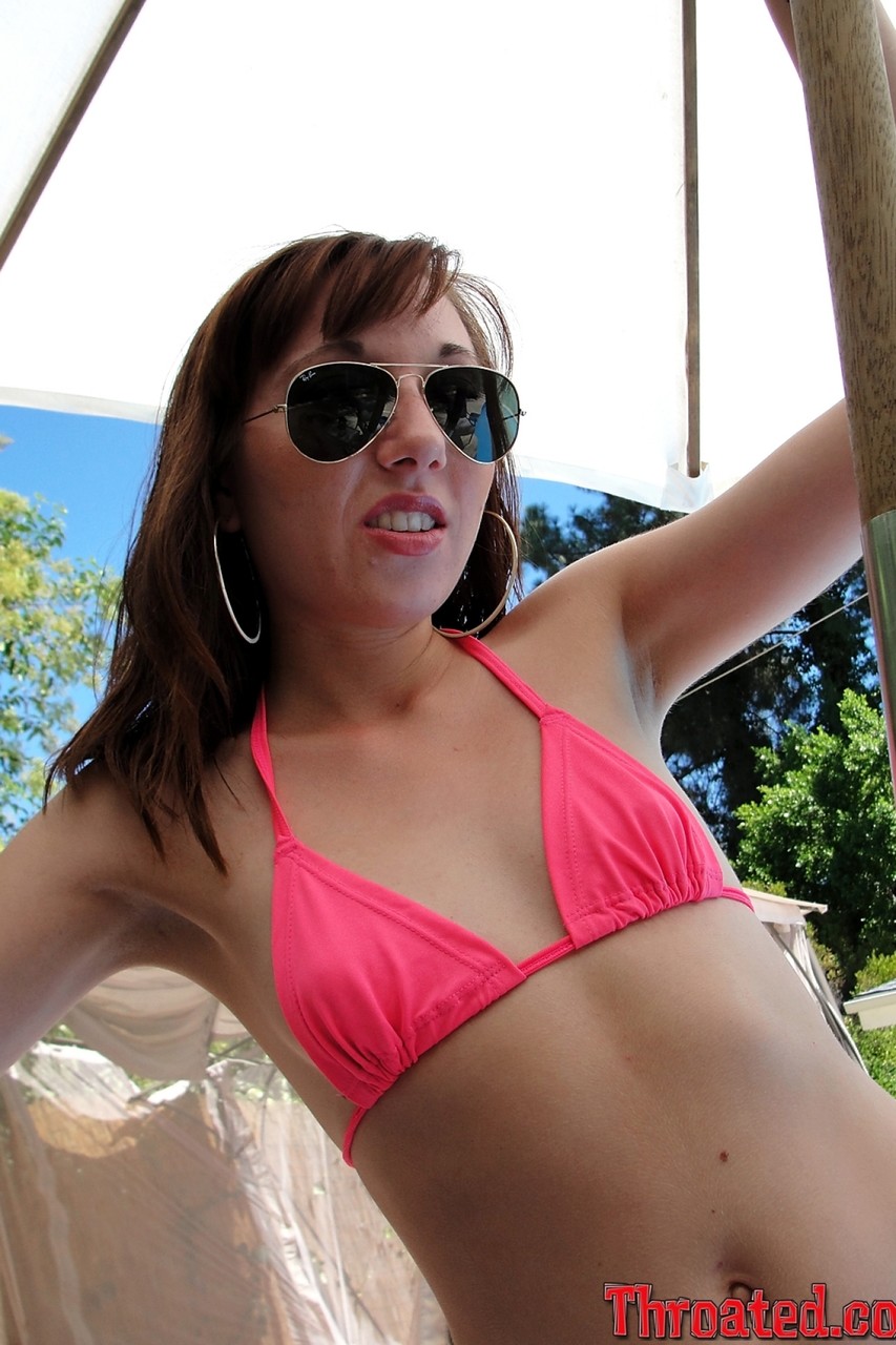 Cute girl in a bikini Emma Haize shows her bum and blows a cock outdoors porn photo #423172414