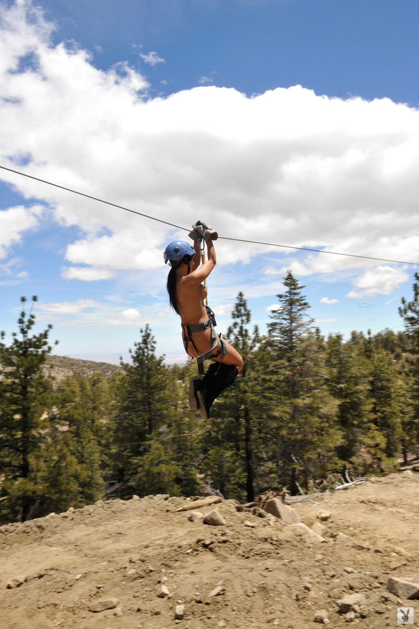 Models with stunning curves having fun naked on water zip lines and parachutes порно фото #428604685