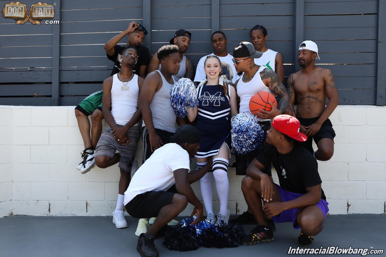 Teen cheerleader Arietta Adams gets nailed in an interracial gangbang porn photo #422739943
