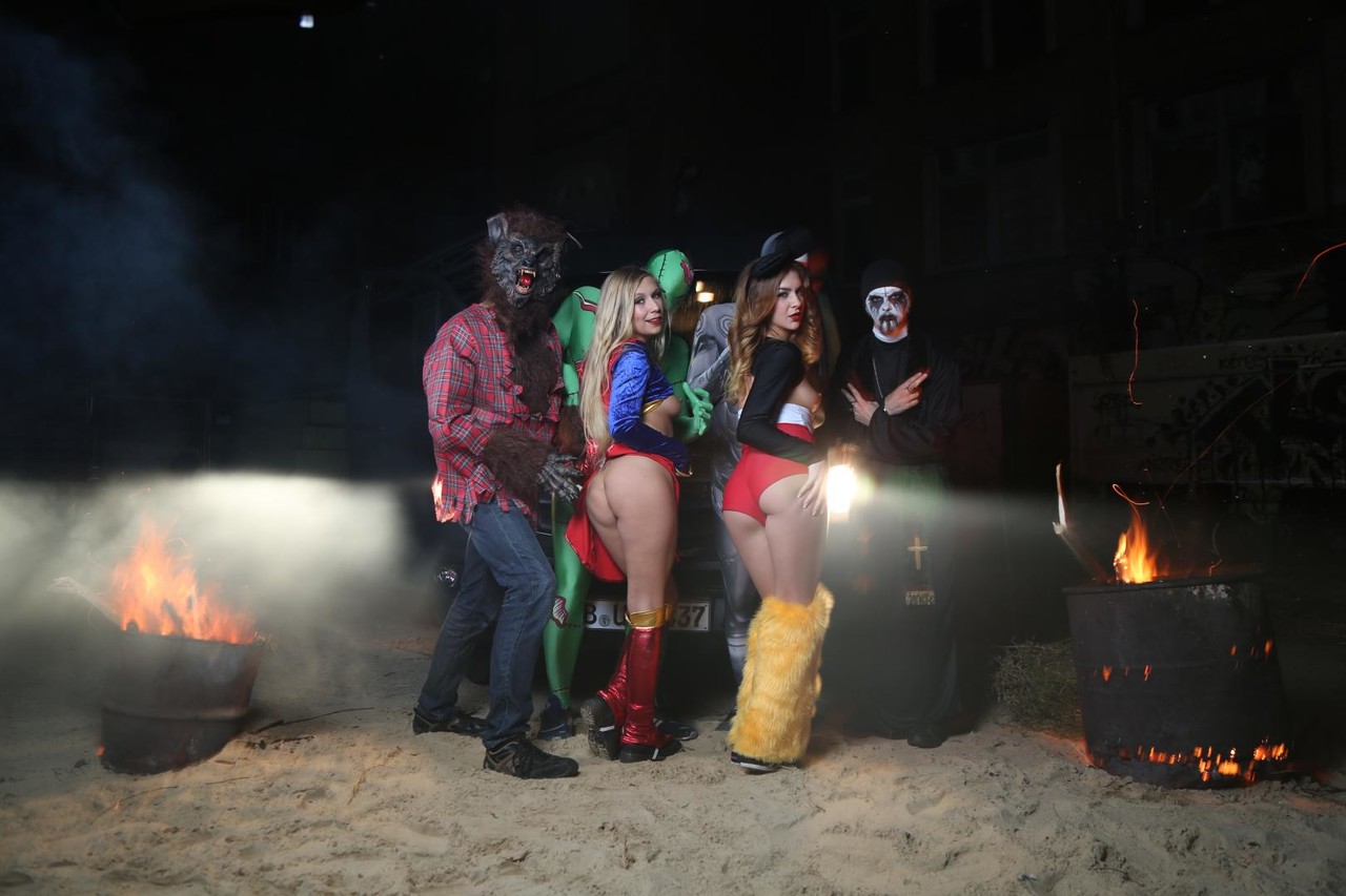 Hardcore party slut Lullu Gun gets hot Halloween fucking in costumed group sex porn photo #425965728