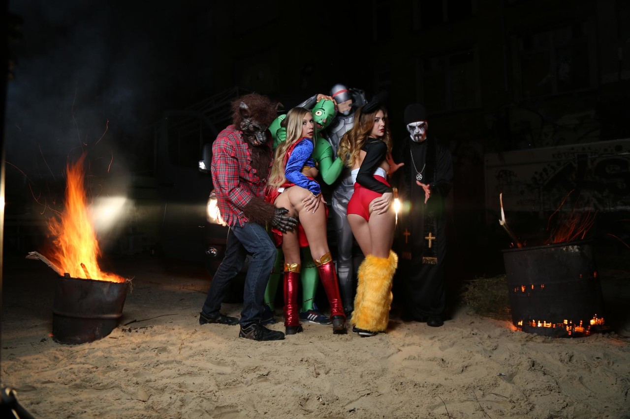 Hardcore party slut Lullu Gun gets hot Halloween fucking in costumed group sex porn photo #425965734