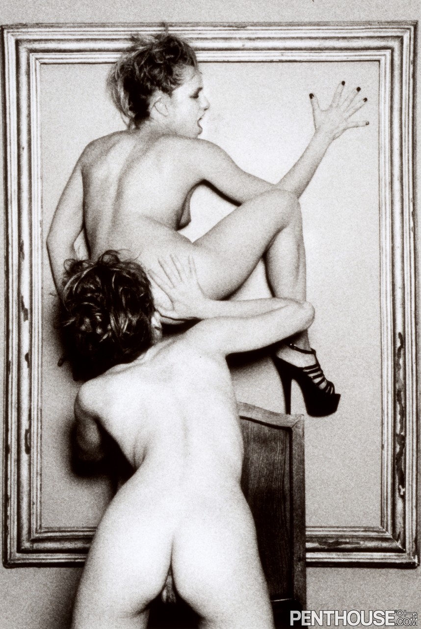 Beautiful retro lesbians play hotly with toys & each other in black and white foto porno #427037827