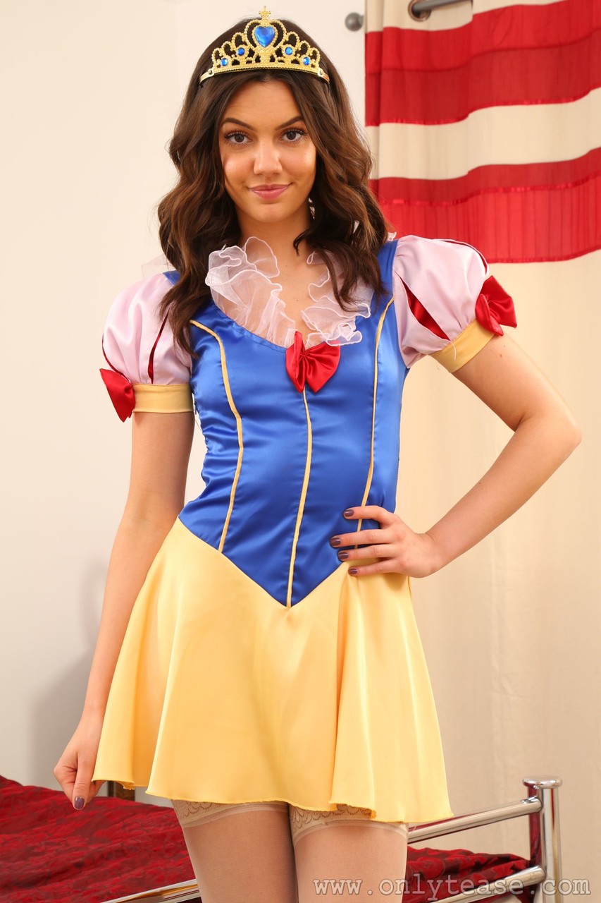 Naughty girl in Snow White costume Abigail B strips & poses in white stockings photo porno #427210233
