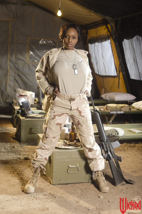 Ebony military girl Jada Fire doffs her uniform & shows off her exotic tits porn photo #424205149