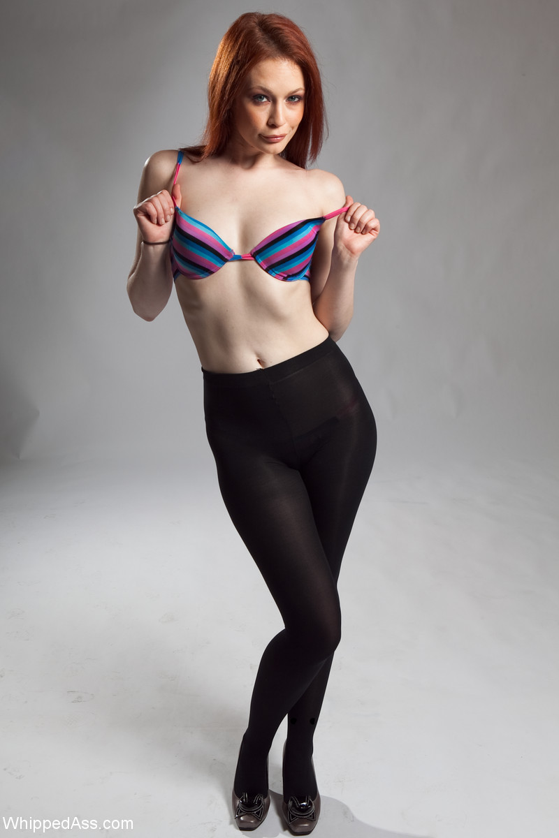 MILF redhead in pantyhose Justine Joli flaunts her natural tits in a hot strip porno foto #427939684