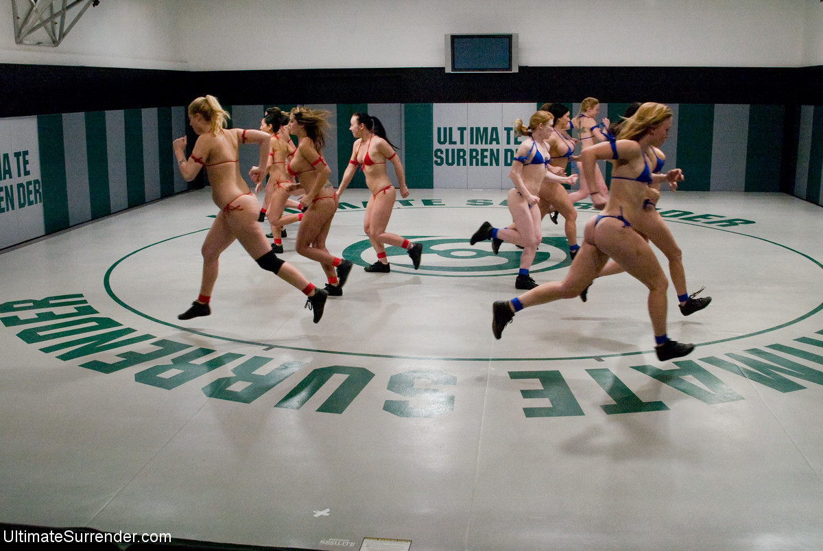 Horny pornstars with huge breasts wrestling in string underwear on the floor foto porno #424017131