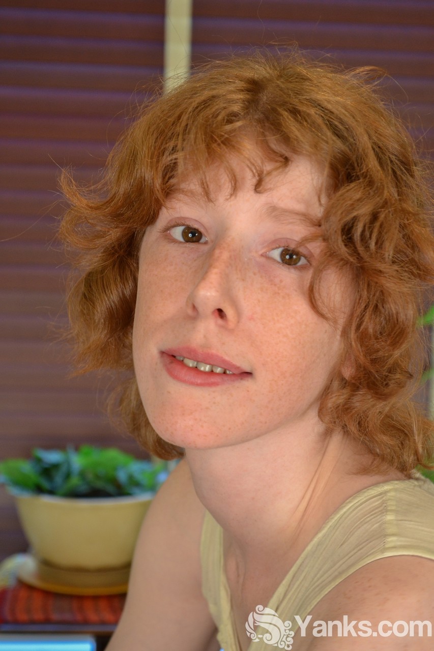 Skinny amateur redhead Staci playing with her clitoris on the table photo porno #423324217