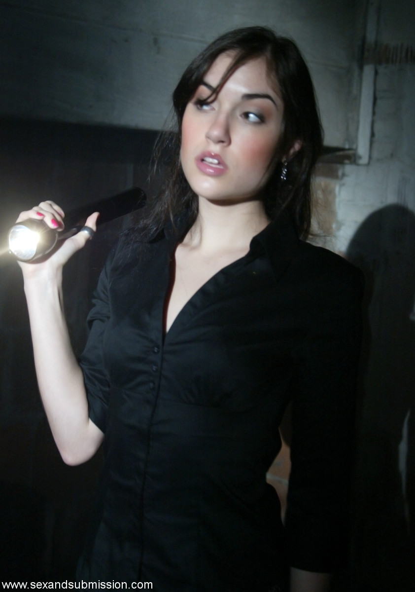 Brunette Journalist Sasha Grey Gets A Rough Face Fuck In The Armory At Night