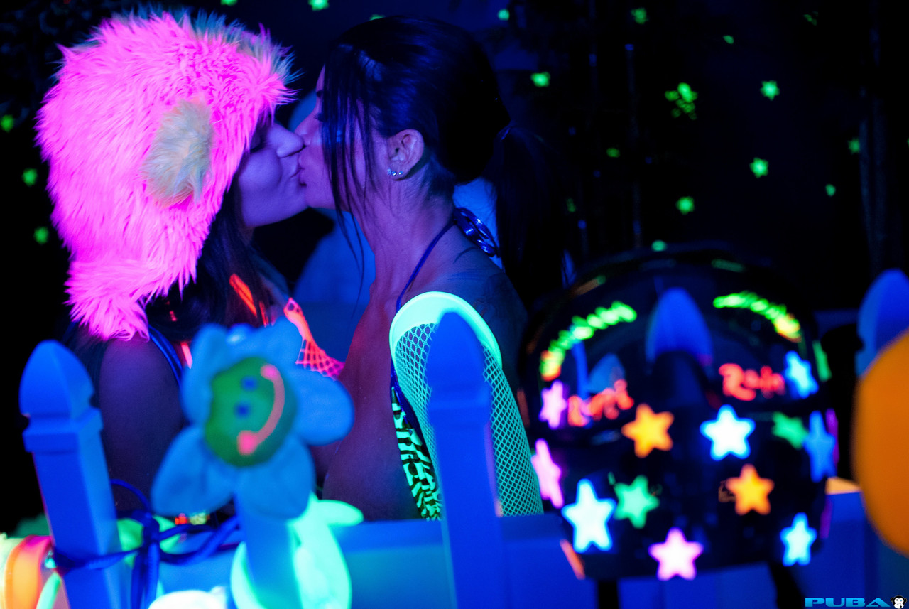 Lesbian strippers Dani Daniels & Romi Rain licking pussy under UV lights porn photo #425109107