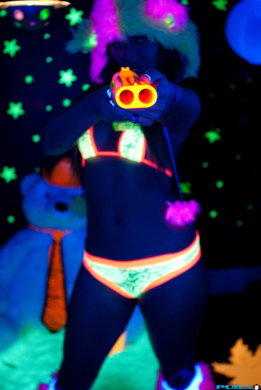 Cute pornstar with small tits Dani Daniels touches her twat in a neon setting foto porno #425045108