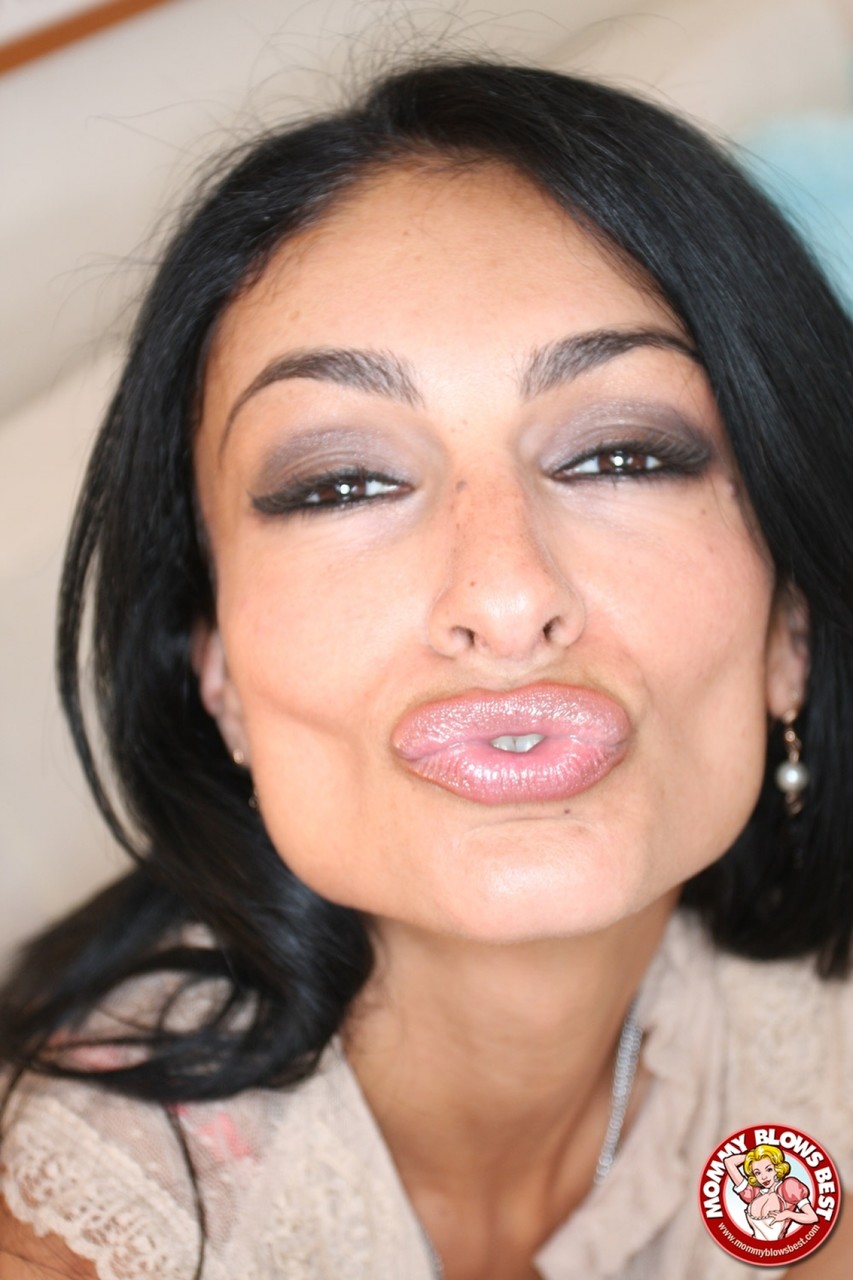 Busty Iranian chick Persia Pele fixes her lips before sucking cock porn photo #424427398