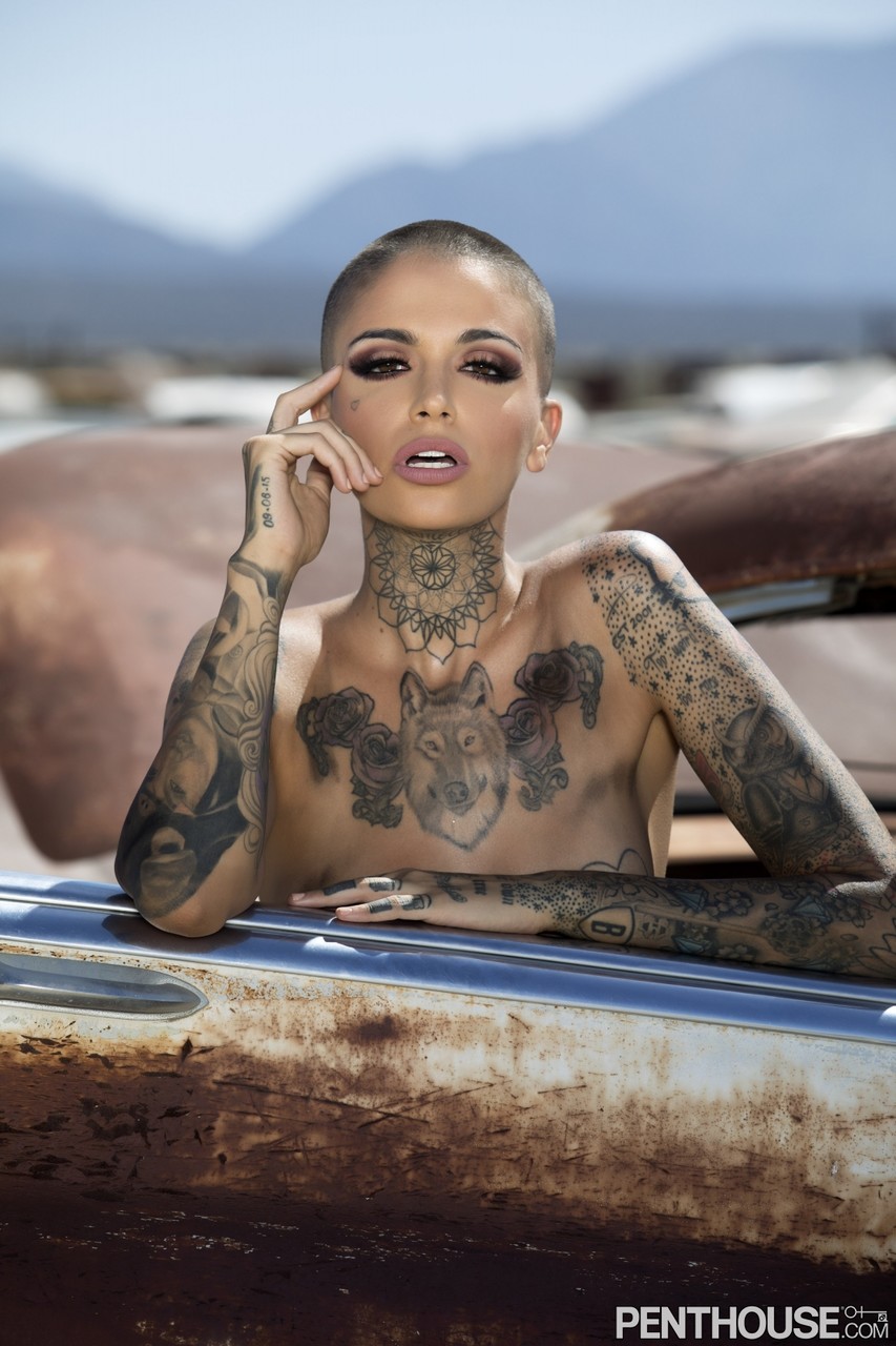 Bald inked babe Leigh Raven flaunts her small boobs and poses nude outdoors ポルノ写真 #424170755 | Penthouse Gold Pics, Leigh Raven, Tattoo, モバイルポルノ