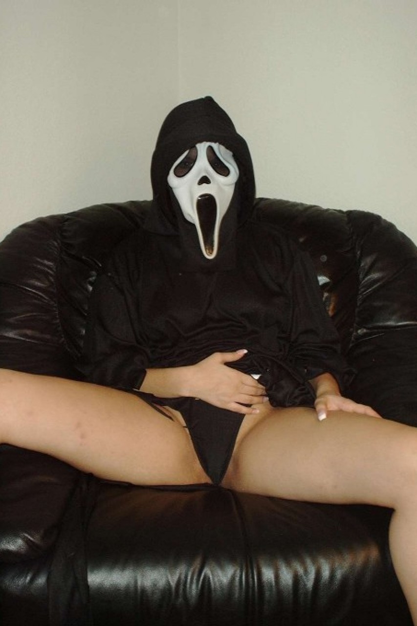 Hot Indian MILF Sunny Leone posing in her scary mask, panties and heels photo porno #425133660