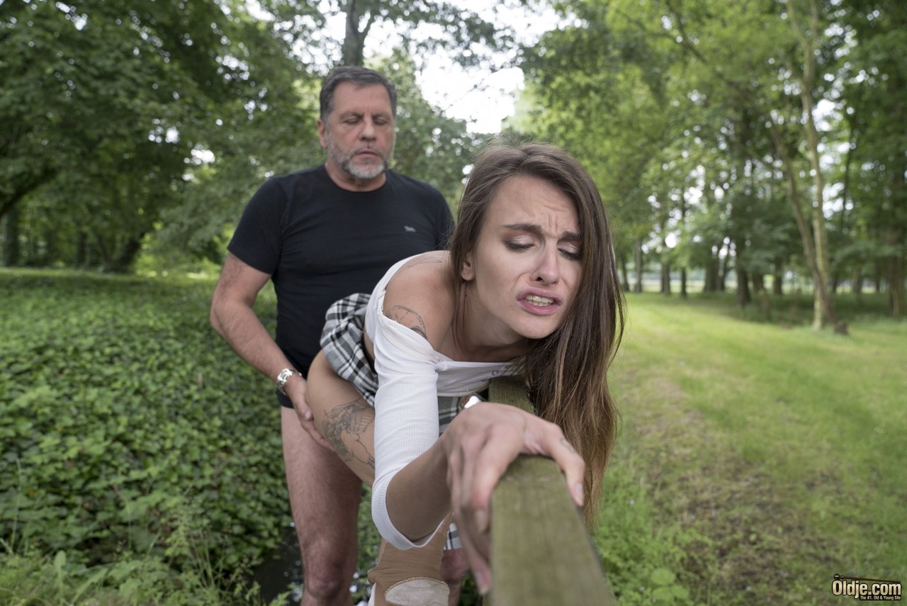 Slim teen Adelle Unicorn gets her twat destroyed by a horny daddy in the park porn photo #423988538