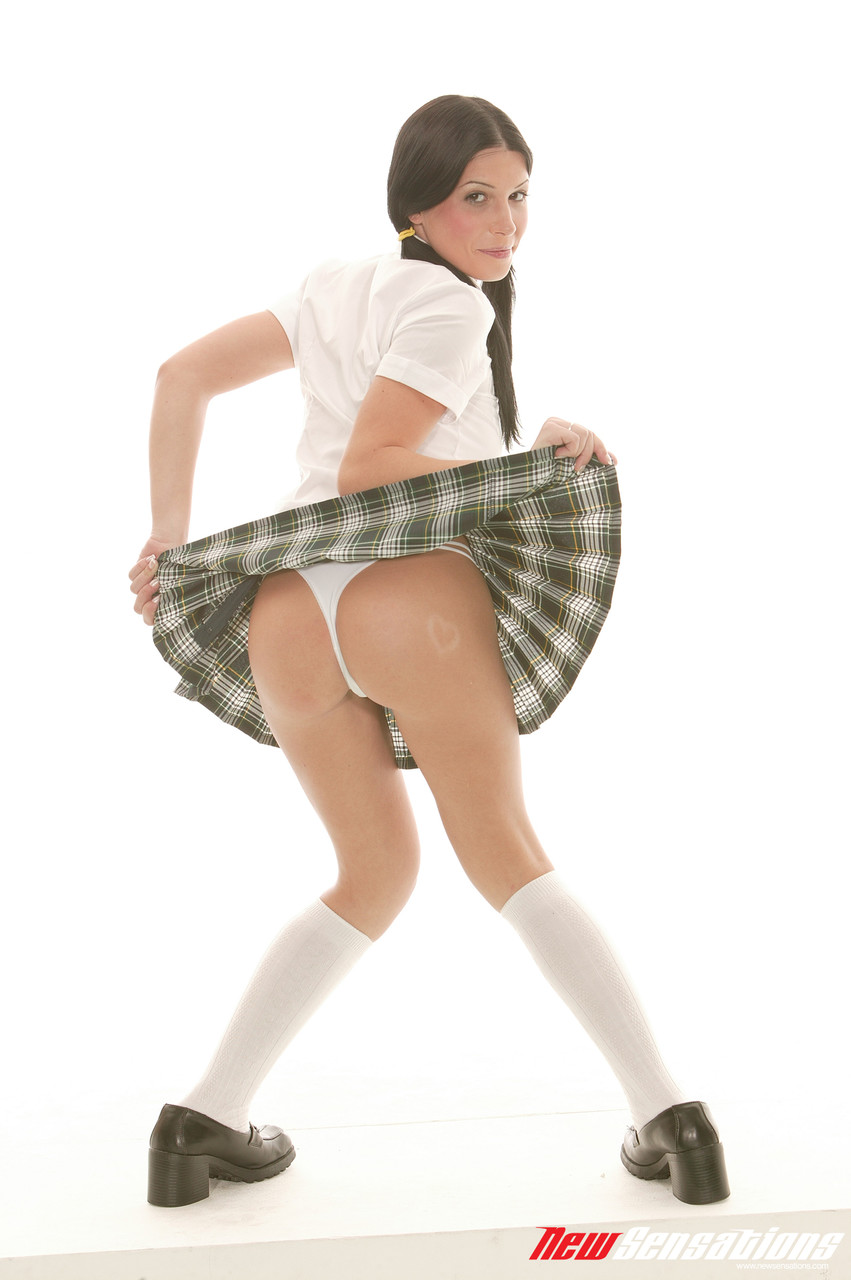 Brunette schoolgirl Rebeca Linares strips and sucks a dick before anal sex Porno-Foto #424127732