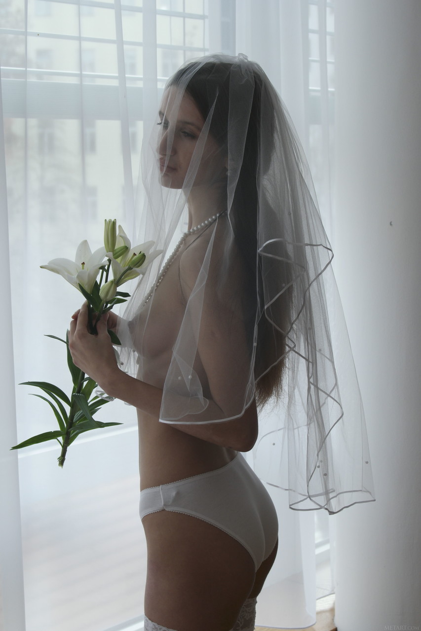 Young bride Zavya lifts up her veil while posing for a nude shoot porn photo #424218997
